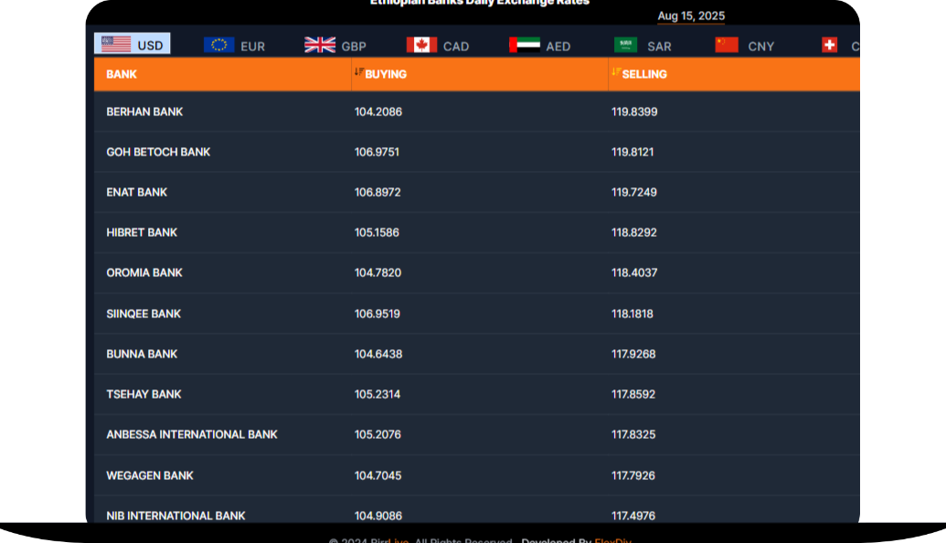 Portfolio Image 3 - banks daily exchange rates in Ethiopia