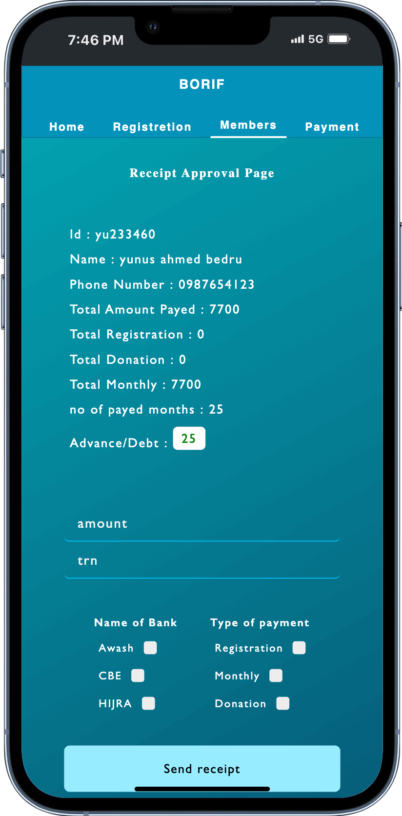 Membership and payment application for portfolio